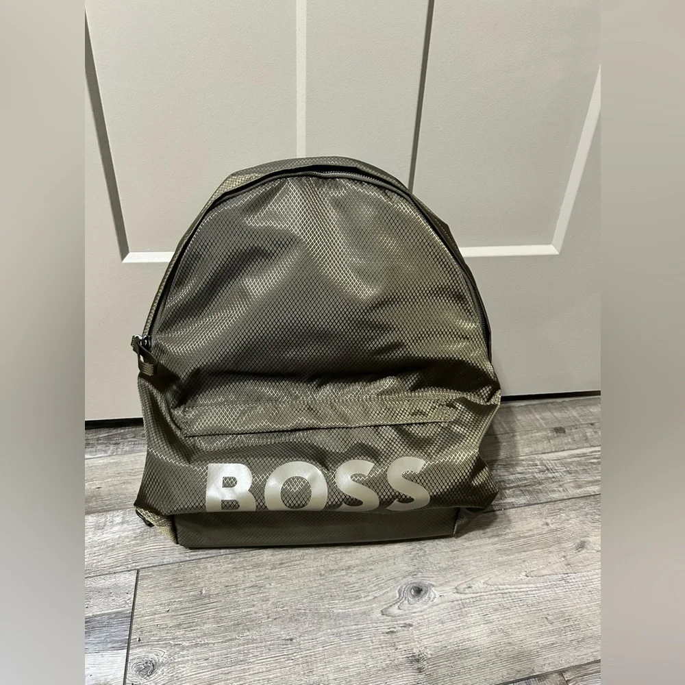Boss Olive Green Logo Backpack with White Logo